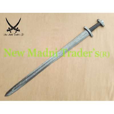 38" DAMASCUS BLACK BULL HORN HANDLE HANDMADE VIKING SWORD