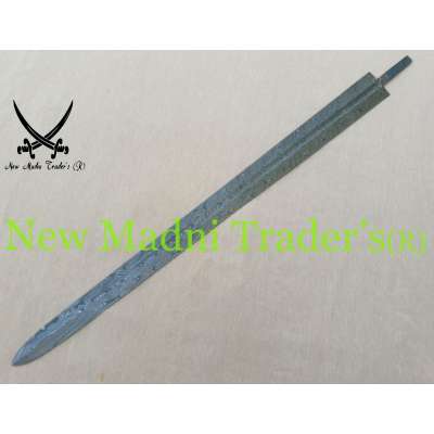 38" DAMASCUS VIKING SWORD 31 " BLADE & 7" FULL TANG WITH THIN SIZE FULLER BLANK BLADE