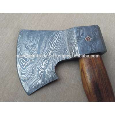 DAMASCUS ROSE WOOD HANDLE HANDMADE VIKING AXE (NMT-1632) WITH LEATHER SHEATH