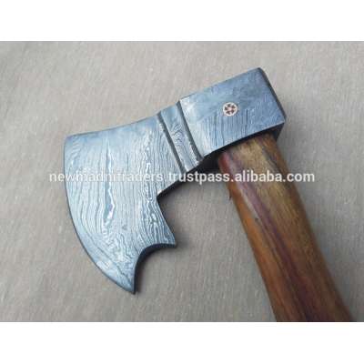 DAMASCUS ROSE WOOD HANDLE HANDMADE VIKING AXE (NMT-1635) WITH LEATHER SHEATH