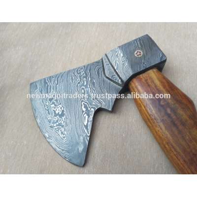 DAMASCUS ROSE WOOD HANDLE HANDMADE VIKING AXE (NMT-1637) WITH LEATHER SHEATH