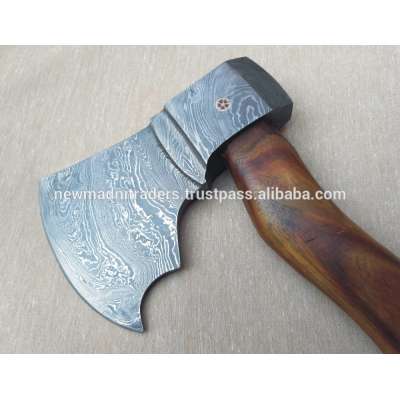 DAMASCUS ROSE WOOD HANDLE HANDMADE VIKING AXE (NMT-1633) WITH LEATHER SHEATH