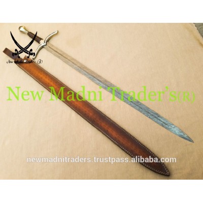 44" DAMASCUS HANDMADE REPLICA OF LORD OF RING GLAMDRING The Sword Of GANDALF WITH LEATHER SHEATH