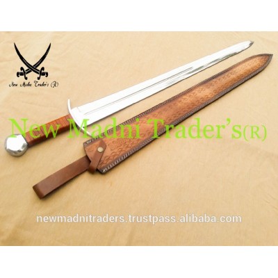 38" HIGH CARBON STEEL WRAP LEATHER HANDLE MEDIEVAL EUROPEAN SWORD WITH LEATHER SHEATH